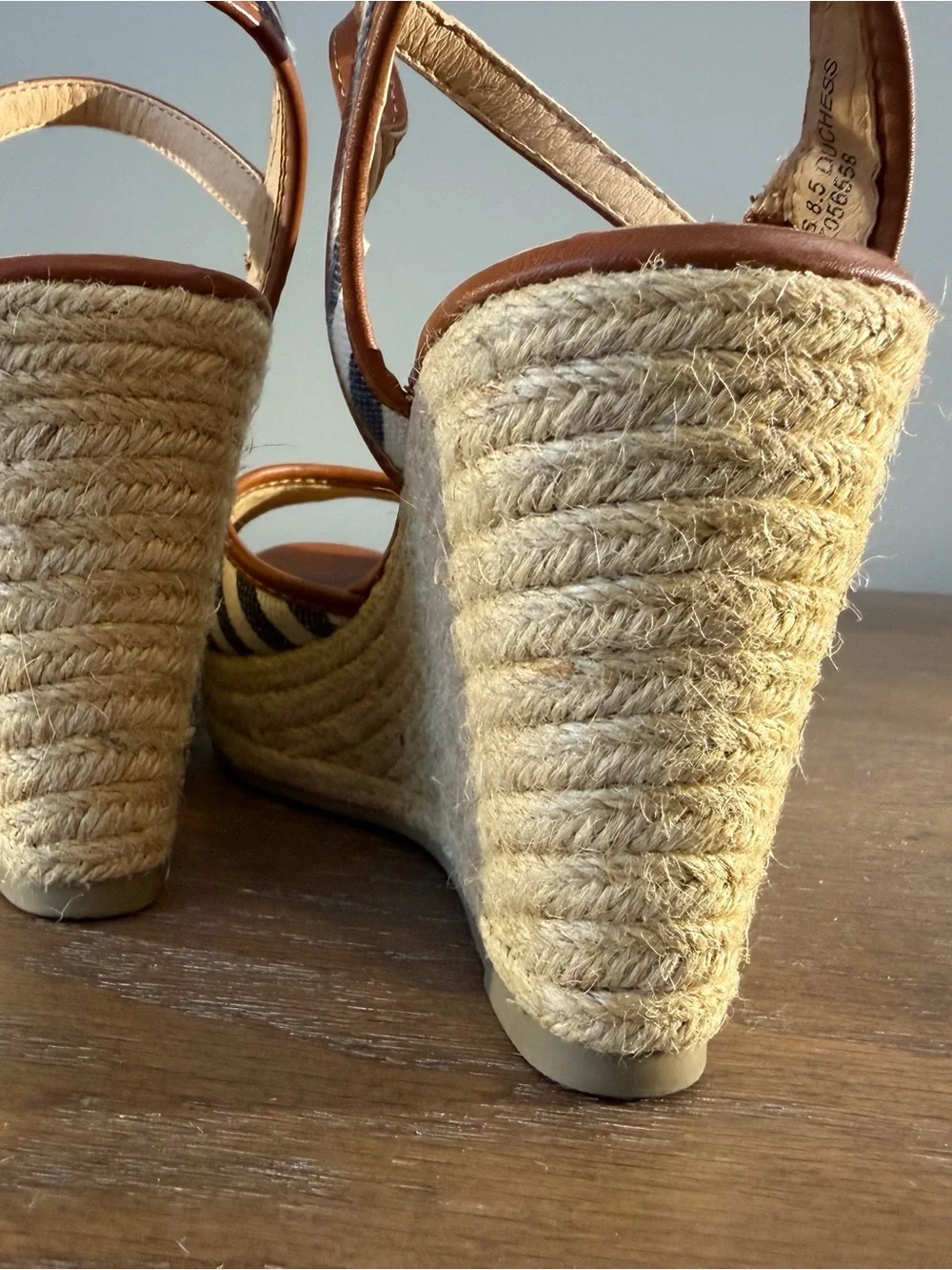 Women’s Brown Leather & Navy Striped Espadrille Sandals